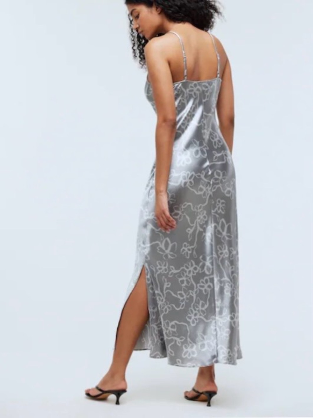 Madewell Metallic Midi Slip Dress in Floral Liquid Metal Silver size 4 - Picture 5 of 13